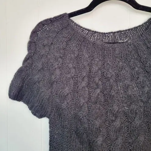 Kensie  Women Size M Black Mohair Blend Short Sleeve Cable Knit Sweater Dress NWT