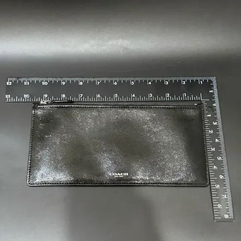 Coach  Black Patent Leather Long Slim Flat Zip Wallet Pouch 9.5”X4.5”