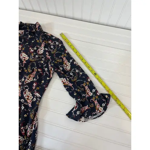 Slate + Willow Floral Pollock Mini Dress Navy Mock Neck Bell Sleeve Size 4