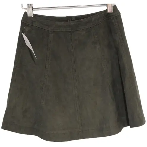 Abercrombie & Fitch Womens  Olive Green Faux Suede Vegan Button A-Line Skirt Sz 0