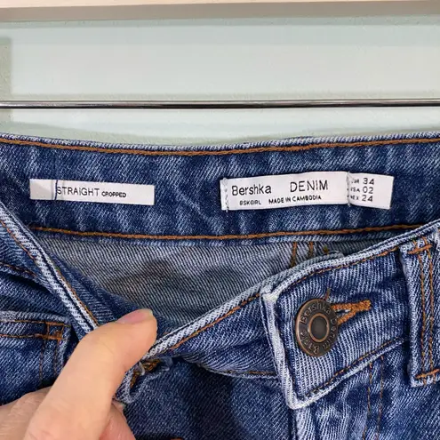 Bershka Denim Women's Straight Cropped High Rise Raw Hem Jeans Size 2