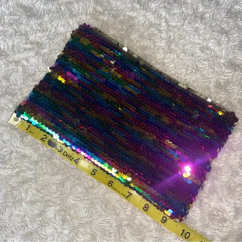 NEW Rainbow Sequin Zip Top Clutch Organizer Pouch NWOT Purple