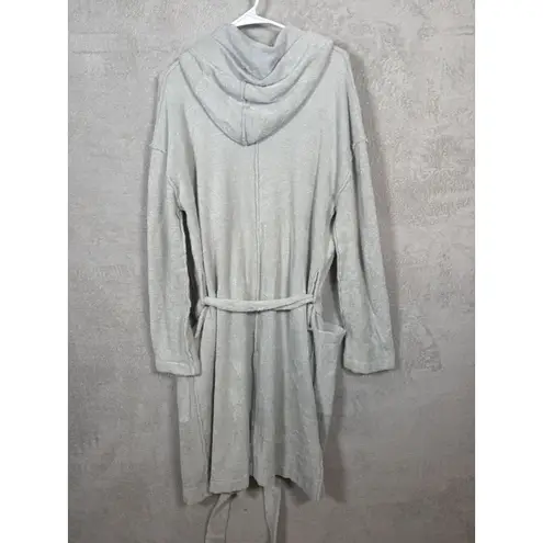 Barefoot Dreams CozyChic Lite Ultra Soft Hooded Long Robe Womens Size 2 Gray