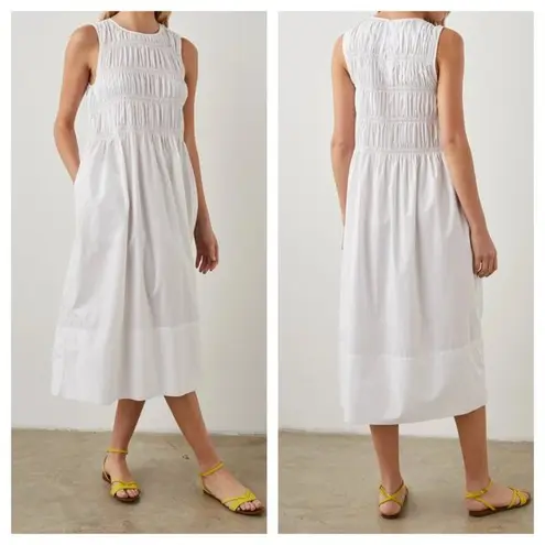 Rails Tilda Smocked Midi Dress Cotton Poplin Sleeveless in White Women's S