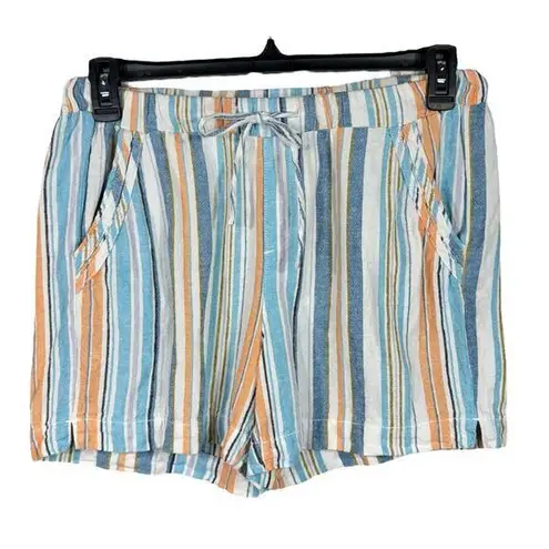 Briggs New York Briggs Medium Shorts Striped Linen Blend Pocket Elastic Waist Drawstring Hi-Rise
