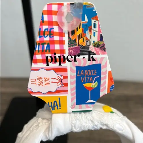 Piper K Headband with Lemon ๐ Embroidery White