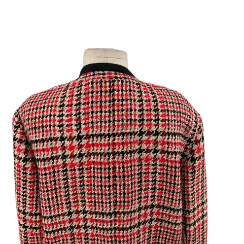 Brooks Brothers Wool Blend Tartan Cardigan Tunic Blazer Red Black Plaid Size 14