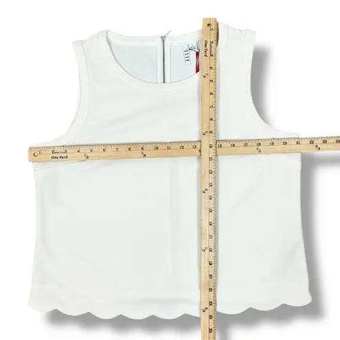 Elle Scallop Hem Pique Knit Sleeveless Tank Top Shirt Ivory White Large
