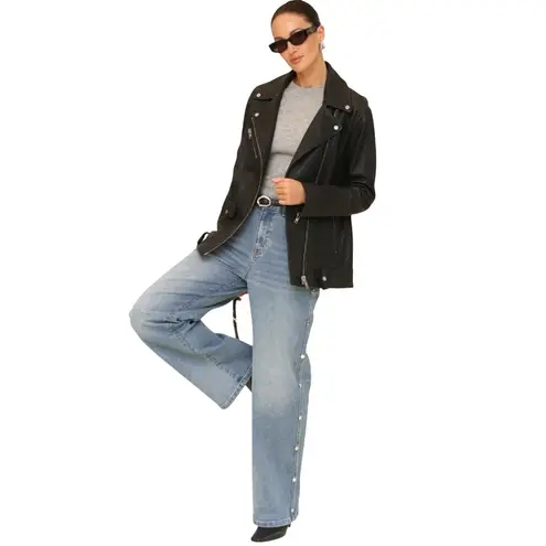 Avec Les Filles Anthropologie XXS 00 Moto Zip Jacket Black Oversized Leather