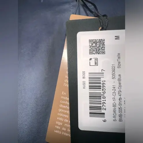 Hugo Boss Open Blue Slim Fit Oxford Cotton Shirt with Button Down Collar Size M