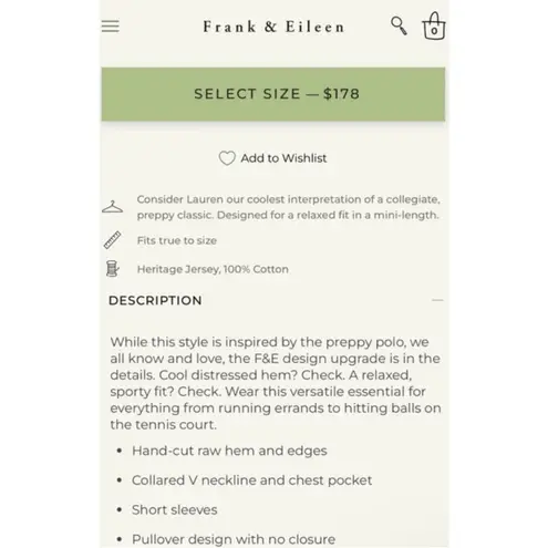 Frank & Eileen White Lauren Polo Heritage Jersey Dress Size XS NEW 100% Cotton