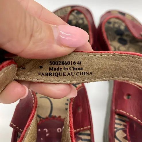 Fly London Red Strappy Wedge Sandal Boho Leather Buckle Strappy Women's size 41