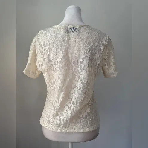 Vintage Y2K Bedford Fair Lifestyles Cream Lace Short Sleeve Blouse Size XS