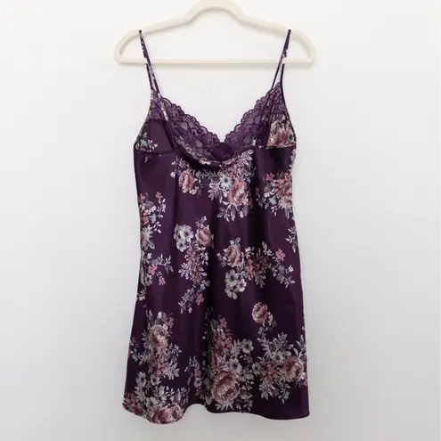 Y2K Womens Floral Slip Dress Size M Purple Satin Lace Coquette Fairy Romantic Size M