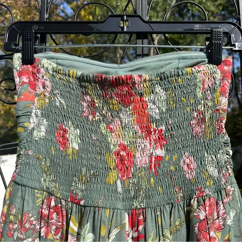 BOG Collective Women’s Strapless Floral Boho Jumpsuit Romper w Pockets Size XS Green