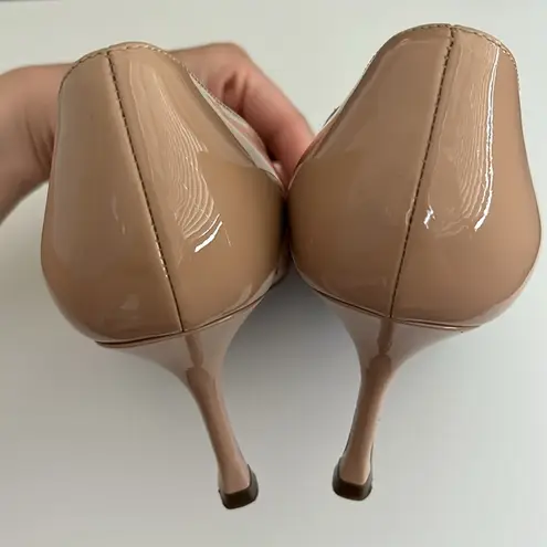 Sergio Rossi Patent Nude Leather 3” Heel Pumps in Women’s Size 37 Tan