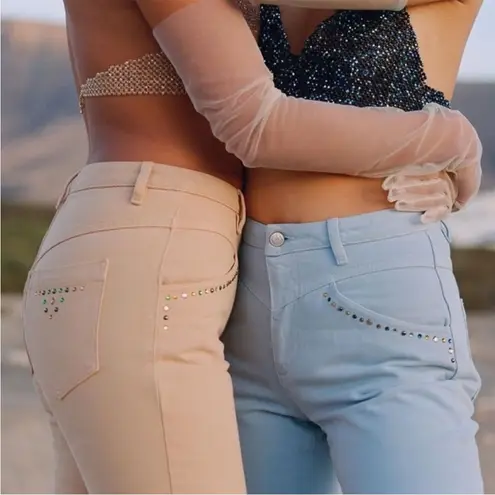 Paloma Wool Brenda Rhinestone Beige Tan Straight Leg Western Style Pants NEW US8 Size 8