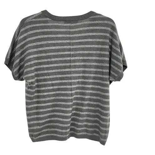 Loft Ann Taylor  Women's Gray Striped Short Sleeve Wool Blend Sweater  Sz S