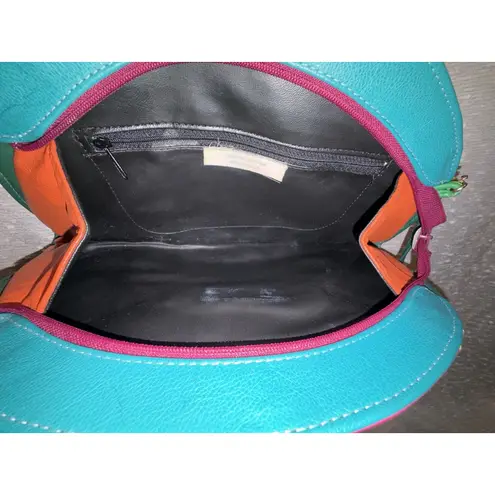 Vintage 80s Boho Colorblock Leather Crossbody Purse Geometric Studded Bag Tassle