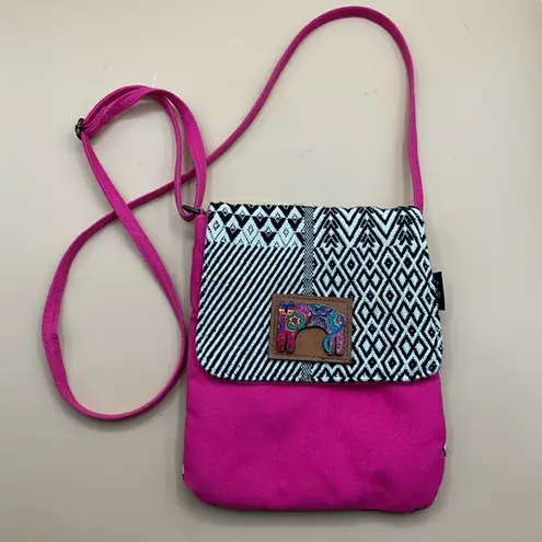 A Cute Canvas Vintage Laurel Burch Kitty Cat Pink Crossbody Lightweight Handbag