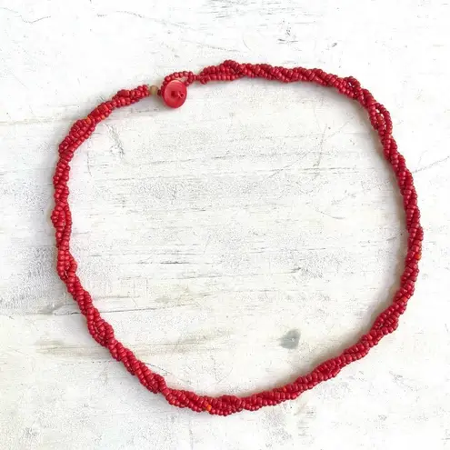 Twisted Red seed beaded  necklace