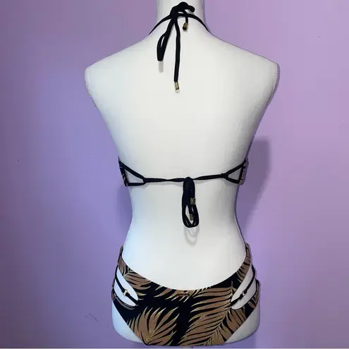 Beach Bunny Reversible Bikini Set Women L Swimwear Cut Out Halter Tropical Leaf