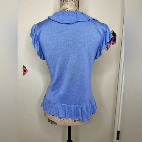 Massimo Dutti NTM: Hard to Find Short Sleeve Ruffled Light Blue Cardigan Sz L