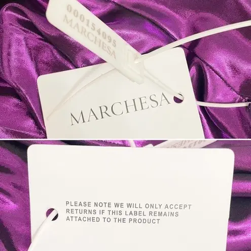 NWT Marchesa Off Shoulder Amethyst Lamé Gown Maxi With Draped Bodice Size 14 NEW Purple