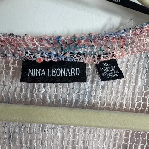Nina Leonard Cardigan Women XL Pink Blue Mesh Knit Button Boho 3/4 Sleeve