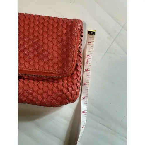 Cornelia Guest Clutch Womens coral Woven Faux Leather Foldover Purse Zip Bag Red