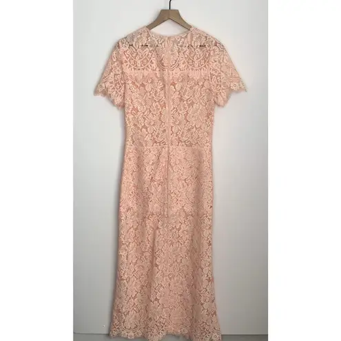 Ganni Duval Corded Lace Pink Midi Dress Womens EU 38 US 6/8