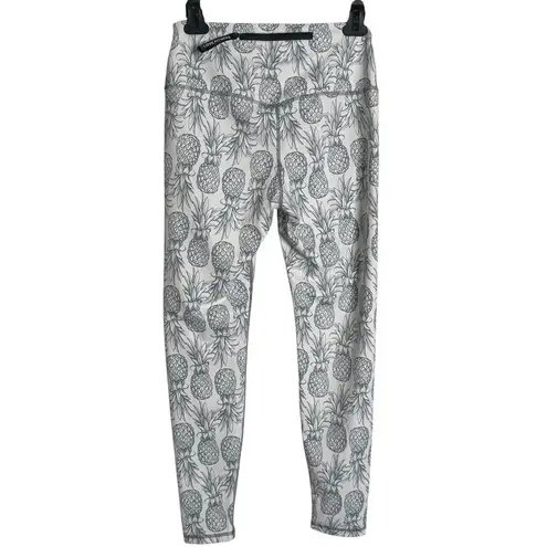 Love Fitness Pineapple Print Leggings Activewear Size M Tropical Workout Stretch White Size M