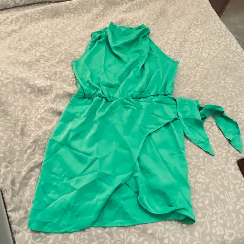 PRETTYGARDEN Women's Short Formal Satin Dress Summer Sleeveless Mock Neck Tie Waist Cocktail