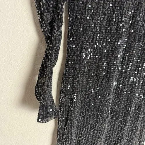 Rachel Roy Charcoal Silver Sequined Long Sleeve Cocktail Party Midi Dress Sz XS Black