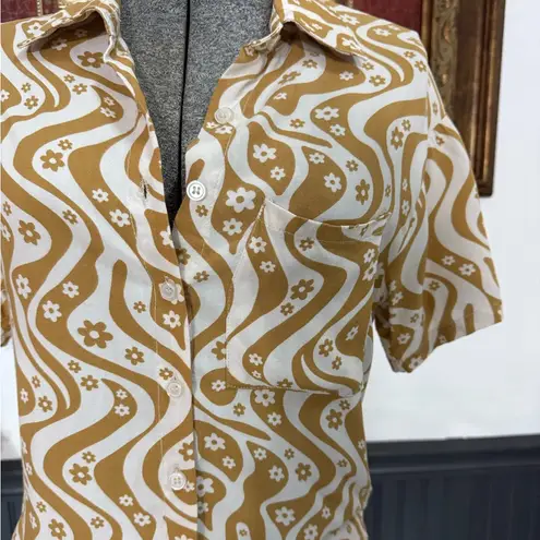 Self Esteem Flower Power Boxy Cropped Button Up ~ Size Medium 🍄