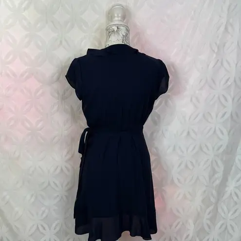 Aritzia Sunday Best Ruffle Wrap Chiffon Navy Mini Dress Size 2 Blue