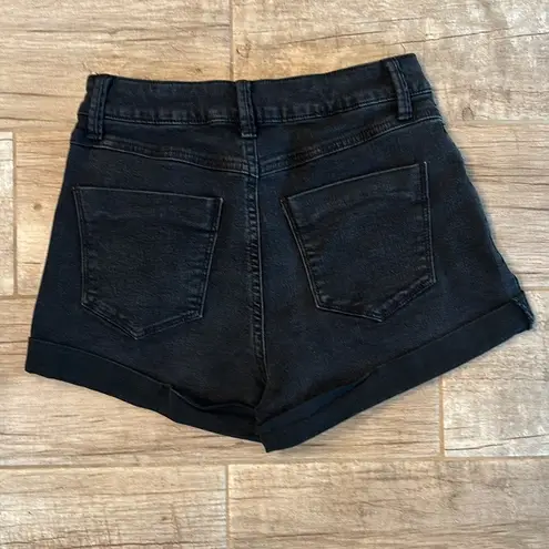 REWASH  black denim cuffed shorts