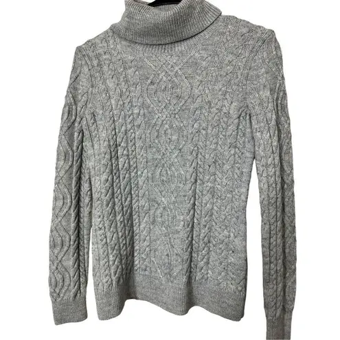Vintage Carole Little Turtleneck Sweater Merino Wool Blend Cable knit Gray sz S