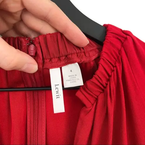 LEWIT Puff Sleeve Midi Dress Red 4