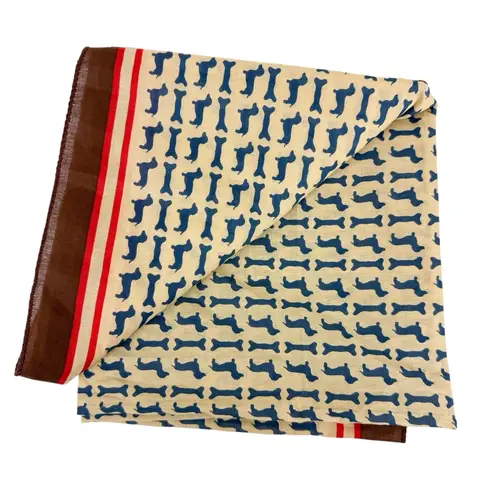 Ink + Alloy Olivia Square Scarf Dachshund Dog Print Brown Red Cream