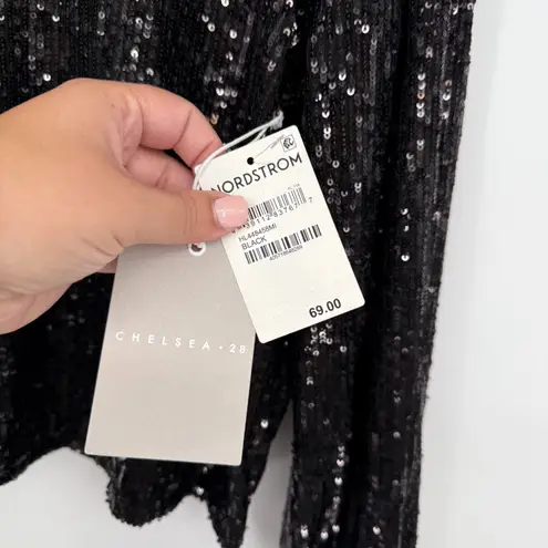 Chelsea28 Nordstrom Top Womens Small Black Sequin Jewel Neck Dipped Back Stretch