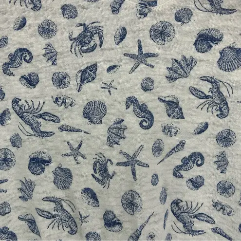 J Jill love linen sea shell beach short sleeve shirt top size small nautical Blue