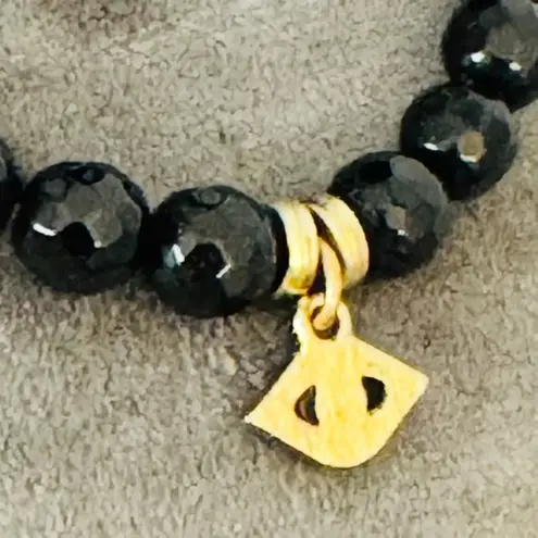 Faceted Black Onyx Beaded Stretch Evil Eye Bracelet