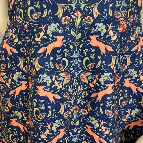 Pink Martini Dress Fox Print Blue Floral A-Line Lined Small Women Cap Sleeves