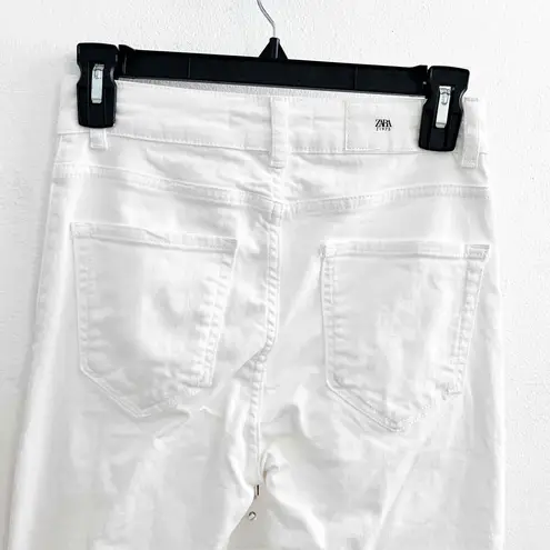 ZARA NEW  White High Waisted Flared Jeans Button Fly Frayed Hems Size 4