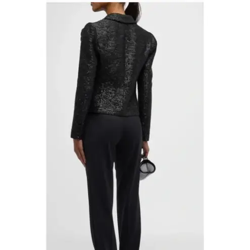 L'Agence Scarlet Black Sequin Cropped Blazer with Rose Pin Size 6