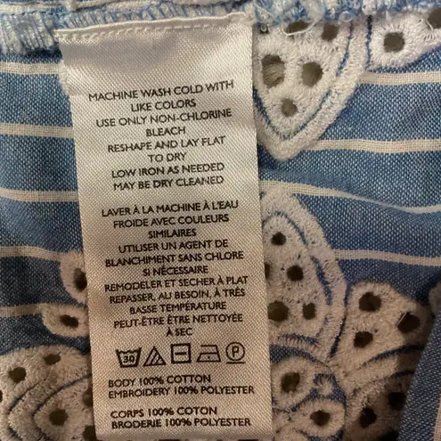 Maeve By Anthropologie Eyelet Baby Doll Border Tank Blue Stripe Size Large