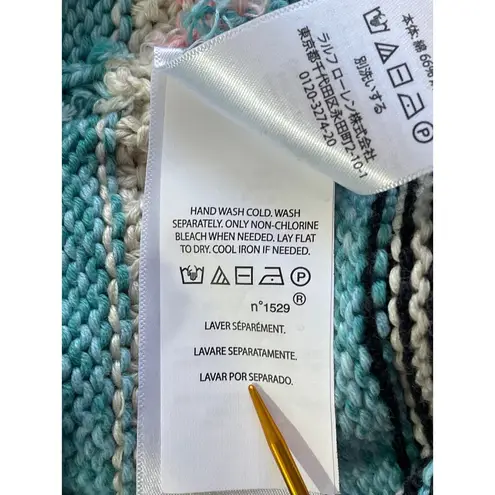 Polo Ralph Lauren Striped Teal Multi Crew Neck Knit Sweater Size Medium Pullover