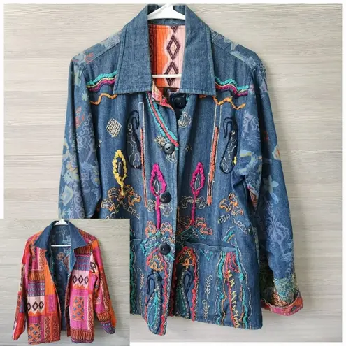 Flashback Art to Wear REVERSIBLE Colorful Floral Festival Jacket Bohh Patchwork Size M