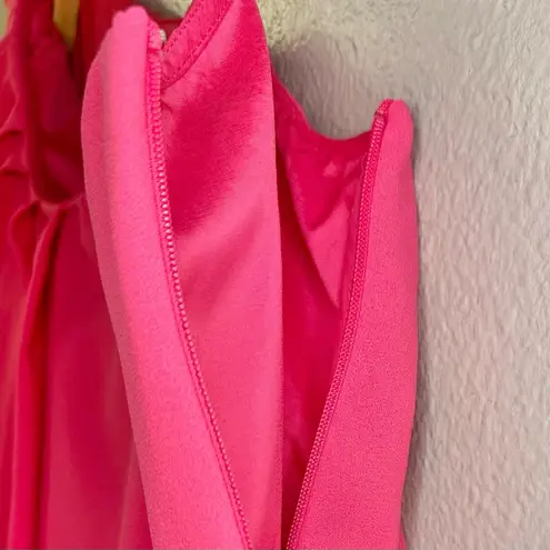 Aidan Mattox NWT One Shoulder Draped Flowy Lip Pink Mini Dress Party Bright Bold